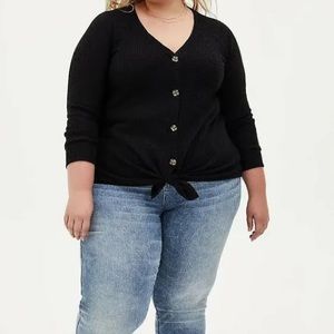 Torrid Black Waffle V-Neck Button-Front Long Sleeve Top Womens Size 3X